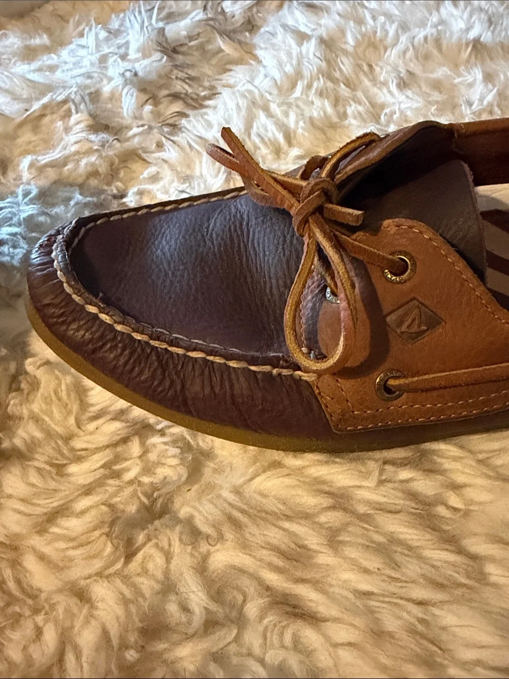 Sperry top sider Men's Two-Tone Brown Leather Boat Shoes slip ons hamptons 12